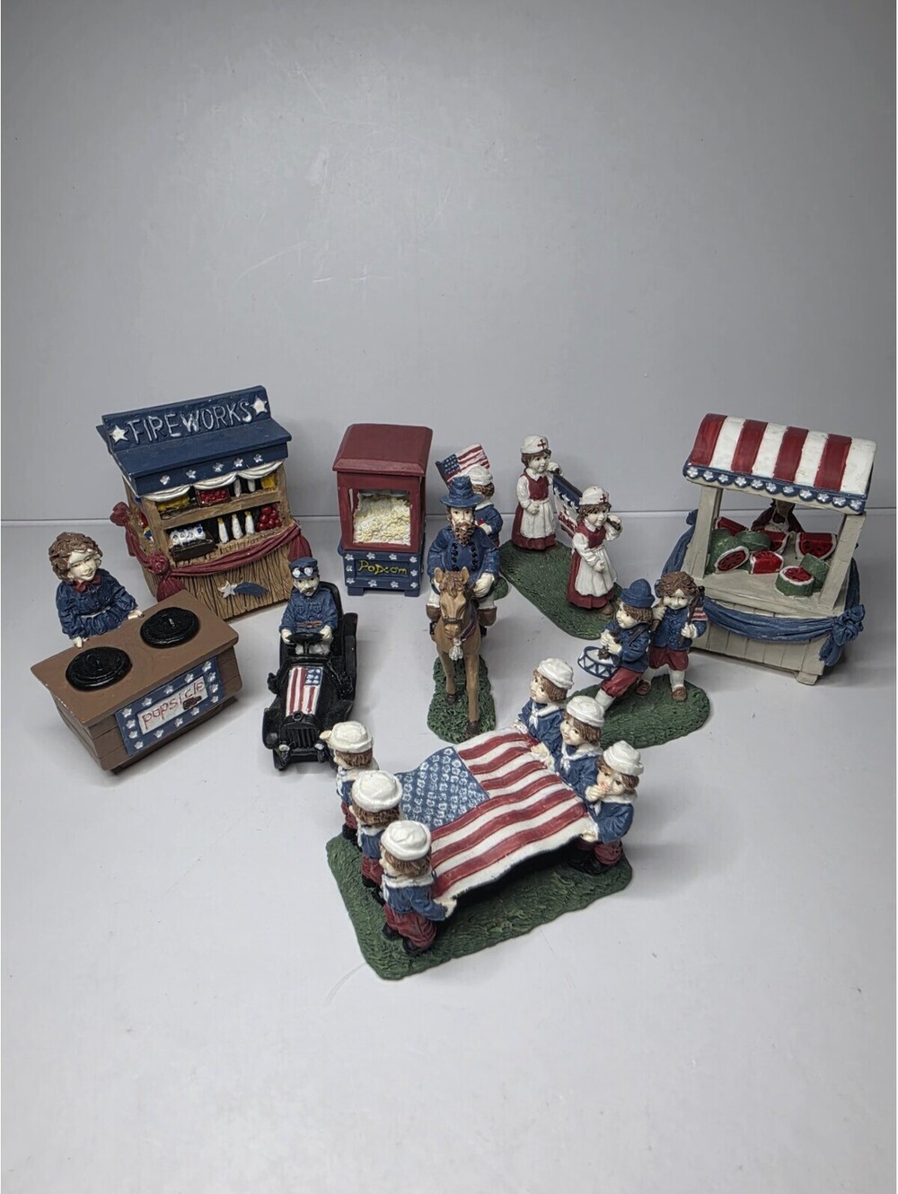 Vintage Patriotic Liberty Day Miniature Village Figurine Lot of 10